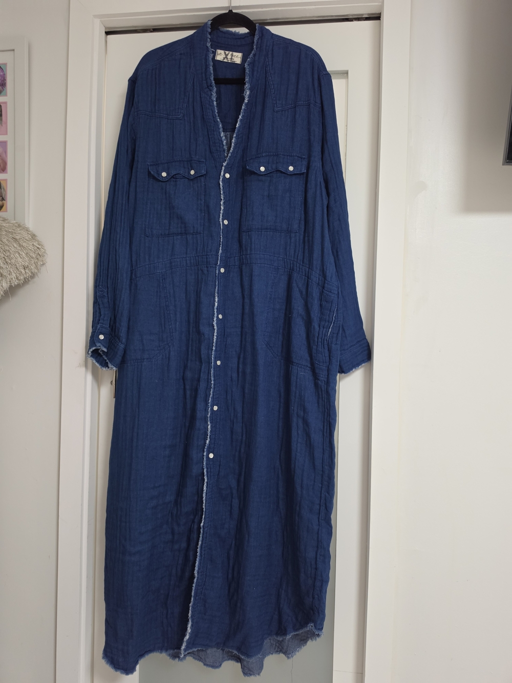 We The Free Denim Indigo High-Low Button-Front Maxi Dress